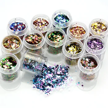 1 Kutu (10 ML, 12 renk )glitter mix için tırnak sanat, tırnak jeli, tırnak akrilik, UV reçine, dıy glitter makyaj, polyester glitter mix,