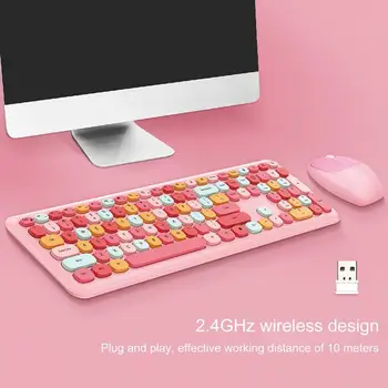 1 Takım Kablosuz Klavye Tak Oyna Dilsiz Çok Renkli Göz alıcı 2.4 G Masa Fare Ofis için