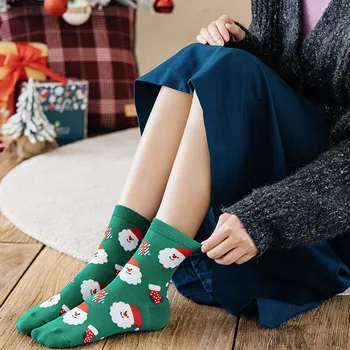 1 Çift Noel Çorap Kadın Komik Sevimli Karikatür Santa Kardan Adam Geyik Baskılı Sox Pamuk Moda Roman Noel Kawaii Hediye Çorap 1