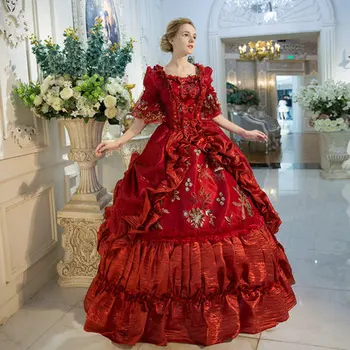 100 % gerçek şarap kırmızı ilmek venedik karnaval balo Ortaçağ Rönesans Elbise kraliçe viktorya dönemi tarzı elbise / Marie Antoinette / Belle topu