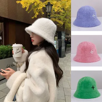 2022 kış kadın moda Düz renk tavşan kürk şapka kova kapağı balıkçı şapkası çapraz havza Kova Şapka ücretsiz kargo