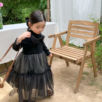 2022 Sonbahar Yeni ışık Lüks Moda Kızlar Kore Yay Elbise Kız Örgü Etek Prenses Etek Butik Giyim Basit Tarzı
