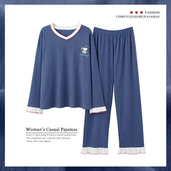 2022 Yeni Artı Boyutu 5XL Sonbahar Kış Moda Pijama Yumuşak Pamuklu Kawaii Köpek Baskı Kadın Pijama Eğlence Pijama kızlar için 3