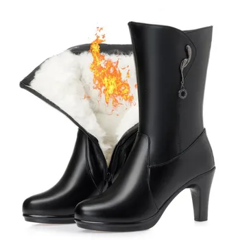 2022 Yeni Kış Moda Çizmeler Kadın ayakkabıları Yüksek topuklu Çizmeler sıcak ayakkabı İçinde Peluş / Yün Kar Botları tüp Çizme Kadın Botları
