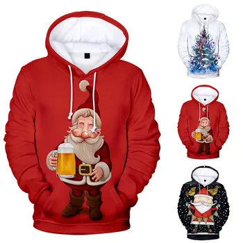 3D baskılı kapüşonlu svetşört Erkekler Ve Kadınlar Merry Christmas Noel Baba Streetwear Hoodies Coupels 2021 Noel kapüşonlu eşofman üstü