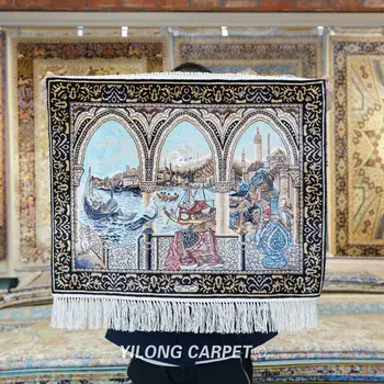 46x61 cm Handknotted İpek Alan Kilim Duvar Dekor Salonu Halı Goblen (YWX092A)