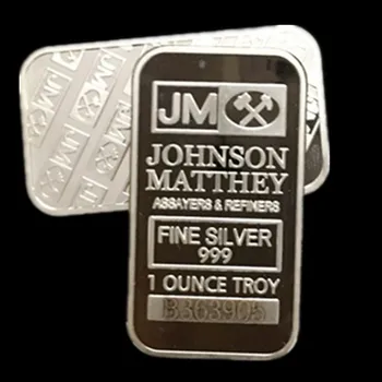5 Adet Manyetik Olmayan Johnson Matthey JM 1 OZ Gümüş Kaplama Sikke Rozeti 50x28mm Farklı Seri Numarası Dekorasyon Çubukları