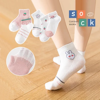 5 Pairs 0-12 yaş Pamuk Çocuk Çorap Nefes örgü çorap Bebek Kız Sevimli Karikatür Yenidoğan Toddler Spor kızlar yaz Çorap 0