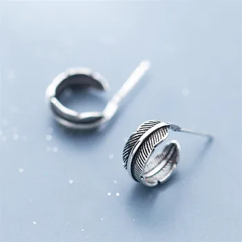 Alerji önlemek Vintage Tay Gümüş Tüy düğme küpe Kadınlar Kızlar İçin Parti Doğum Günü moda takı Hediyeler eh870