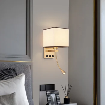 Avrupa tarzı Modern başucu led duvar lambası yatak odası oturma odası koridor moda ev kumaş USB şarj dekoratif ışık 0