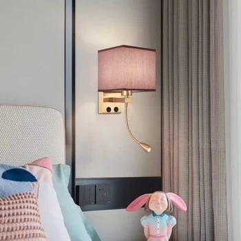 Avrupa tarzı Modern başucu led duvar lambası yatak odası oturma odası koridor moda ev kumaş USB şarj dekoratif ışık 4