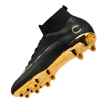 Açık Yüksek Top Suni Çim Erkekler futbol ayakkabıları Unisex AG Uzun Sivri Sert Kavrama Cleats Futbol spor ayakkabılar Altın Taban 1