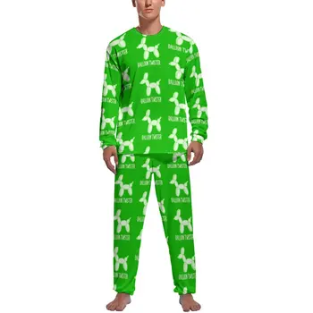 Balon Twister Yeşil Pijama Sevimli Köpekler Baskı Erkekler Uzun Kollu Serin Pijama Setleri 2 Parça Rahat Günlük Grafik Pijama Hediye Fikri
