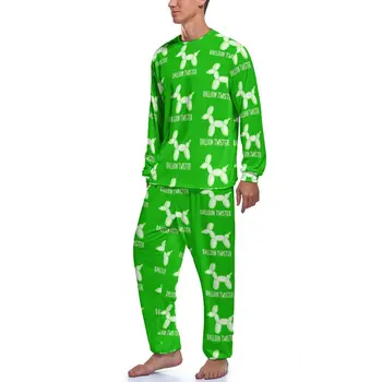 Balon Twister Yeşil Pijama Sevimli Köpekler Baskı Erkekler Uzun Kollu Serin Pijama Setleri 2 Parça Rahat Günlük Grafik Pijama Hediye Fikri 1