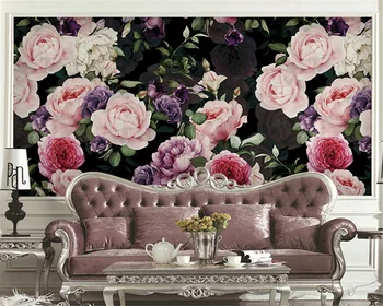 beibehang Özel Avrupa tarzı modern şakayık çiçek elle çizilmiş oturma odası film arka plan otel duvar kağıdı papier peint