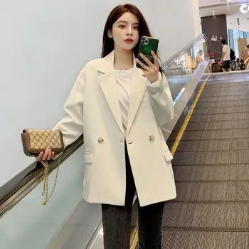Blazer kadın Ceket Siyah Gevşek Rahat Zarif Blazers Kadın İlkbahar Ve Sonbahar Moda Katı İnce İnce Kore Tarzı Ceket U14 1