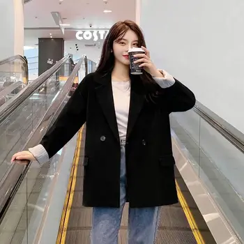 Blazer kadın Ceket Siyah Gevşek Rahat Zarif Blazers Kadın İlkbahar Ve Sonbahar Moda Katı İnce İnce Kore Tarzı Ceket U14 3