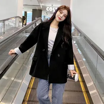 Blazer kadın Ceket Siyah Gevşek Rahat Zarif Blazers Kadın İlkbahar Ve Sonbahar Moda Katı İnce İnce Kore Tarzı Ceket U14 4
