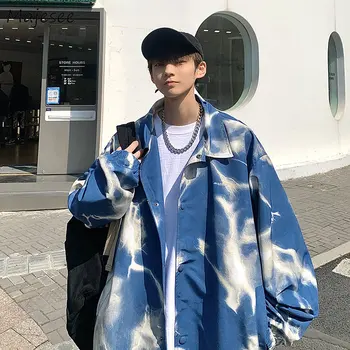 Ceketler Erkekler Japon Moda Kravat Boya Moda Yakışıklı Gevşek Bahar Yüksek Sokak Tüm Maç Ins Dış Giyim Rahat Günlük Streetwear Erkek