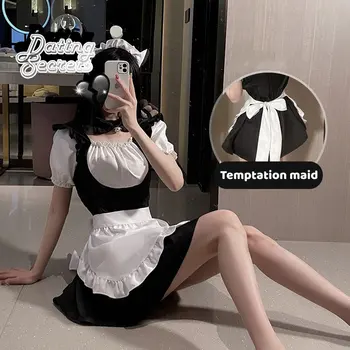 Cosplay Lingerie Siyah Beyaz Seksi Tatlı Güzellik Hizmetçi Fırfır Etek Japon Önlük Fransız Hizmetçi Hizmetçi Üniforma Seti Kostüm