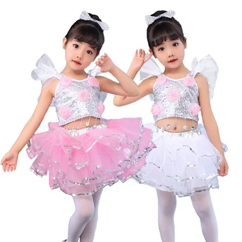 Dans Elbise Kız Pullu Salsa Dans Elbise Kızlar İçin Çağdaş Dans Kostümleri Kızlar İçin Çocuk Dans Giyim Çocuklar