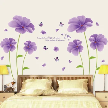 DIY Mor Romantik Çiçek Oturma Odası Ev dekorasyon için duvar boyaması Sticker Tavan Çıkartmaları Duvar Çıkartmaları Çıkartması Vintage Poster