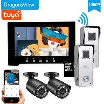 Dragonsview 1080P 7 İnç Kablosuz interkom sistemi Ev Wifi Görüntülü Kapı Telefonu Güvenlik Kamera Villa için Hareket Algılama