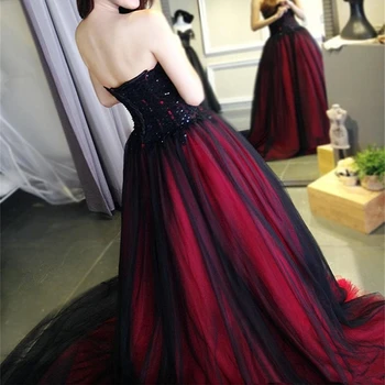 Eightale Gotik Siyah ve Kırmızı düğün elbisesi Sevgiliye Boncuk Lace Up Uzun Siyah Bordo gelinlikler gelinlik 2019 2