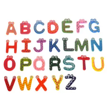 Ev Dekorasyon Kelimeler Buzdolabı Mıknatısları 26 adet / takım Çocuk Çocuklar Ahşap Karikatür Alfabe Eğitim öğretici oyuncaklar LX7558