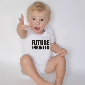Gelecek Mühendis Baskı Yenidoğan Bebek Tulum Bebek Kız Erkek Bebek Kısa Kollu Tulum Yaz Grafik Üstleri bebek tulumu