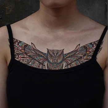 Geçici Meme geri Dövme Etiket renk baykuş kuş totem Sahte Dövme Flaş Dövme Su Geçirmez büyük Vücut Sanatı Kadın erkek çocuk