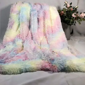 Gökkuşağı Peluş Süper Yumuşak Battaniye Renkli Yatak kanepe kılıfı Kürklü Bulanık Kürk Sıcak Atmak Rahat Kanepe Battaniye Kış için