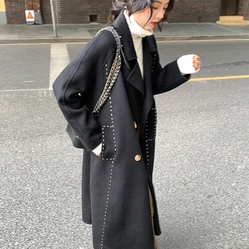 Hepburn çift taraflı kaşmir ceket kadın orta ve uzun diz açık çizgi 2021 sonbahar ve kış yeni yün ceket