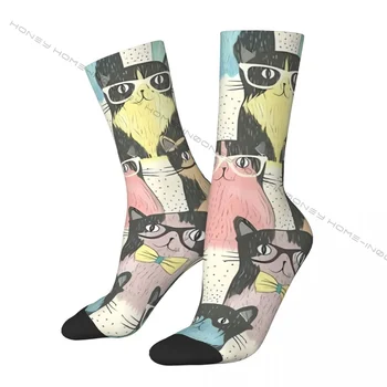 Hip Hop Vintage Serin Çılgın erkek Çorapları Kedi Miyav Unisex Sokak Stili Desen Baskılı Yenilik Mutlu Ekip Çorap Erkek Hediye
