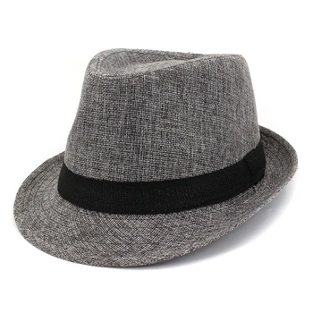 İlkbahar Yaz Bayan Erkek Moda İngiliz Tarzı Pamuk Keten Caz Şapka Şerit Dekor Kısa Ağız Fedoras Gangster Cap Plaj Sunhat