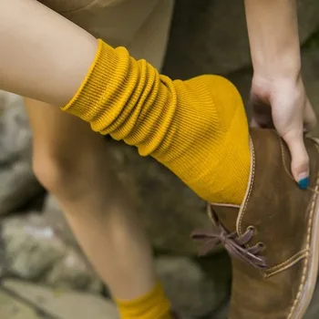 Japon Kore Lise Kız Çorap Pamuk Düz Renk Gevşek Uzun Çorap Pamuk Örgü Siyah Beyaz Kahve kadın Çorap 0