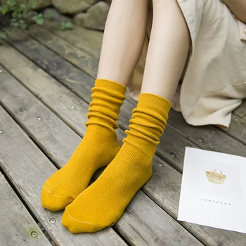 Japon Kore Lise Kız Çorap Pamuk Düz Renk Gevşek Uzun Çorap Pamuk Örgü Siyah Beyaz Kahve kadın Çorap 2