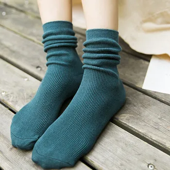 Japon Kore Lise Kız Çorap Pamuk Düz Renk Gevşek Uzun Çorap Pamuk Örgü Siyah Beyaz Kahve kadın Çorap 3