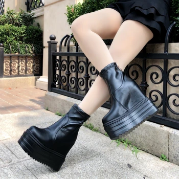 Kadın Ayakkabı kısa çizmeler kadın Moda Kalın alt çizmeler ingiliz Tarzı Takozlar Platformu Çizme