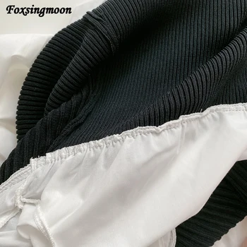Kadın Bluz Bahar Sonbahar Yeni Örme Siyah Ve Beyaz Dikiş İnce Kazak Sahte İki parçalı Uzun Kollu Kazak Gömlek Üst 5