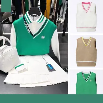 Kadın Golf Giyim 2022 Yeni Jersey Kolsuz Yelek V Yaka Katlanmış Giyim Moda Zayıflama Yelek