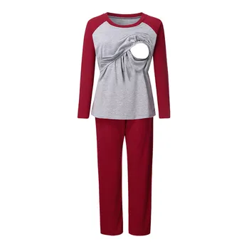 Kadın Hamile Pijama 2 adet Set Yaz Kısa Kollu Katı Hemşirelik t-shirt + pantolon Pijama Seti Emzirme Kıyafeti 2