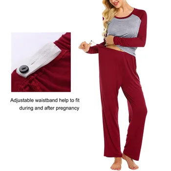 Kadın Hamile Pijama 2 adet Set Yaz Kısa Kollu Katı Hemşirelik t-shirt + pantolon Pijama Seti Emzirme Kıyafeti 3
