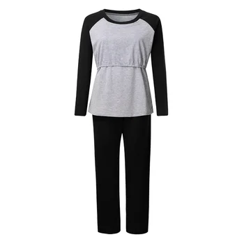 Kadın Hamile Pijama 2 adet Set Yaz Kısa Kollu Katı Hemşirelik t-shirt + pantolon Pijama Seti Emzirme Kıyafeti 4