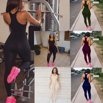 Kadın Kolsuz Tek Parça Spor Giyim Backless Spor Takım Elbise Elastik Koşu Sıkı Dans Spor Salonu Yoga Kadın Seti Giysi 1