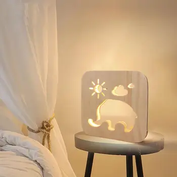 Karikatür LED Gece Lambası USB Çocuk Odası Başucu Güzel Fil Güneş Bulut Masa Lambası USB Portu İle oturma odası yatak odası Ahşap Dekor