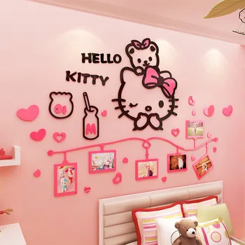 Karikatür yavru kedi fotoğraf çerçevesi Prenses çocuk odası akrilik 3D Stereo Duvar Sticker