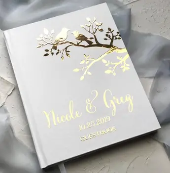 kişiselleştirilmiş altın folyo Kuş Aşk Düğün Kitap Dergisi Düğün ziyaretçi defteri modern düğün misafirler oturum kitap fotoğraf albümleri