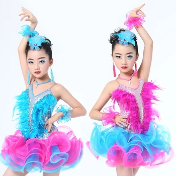 Kızlar Caz giyim kostüm Çocuklar Modern Latin Payetli Balo Salonu Parti Dans Elbise Çocuk Dans tutu elbise Kızlar İçin giysi