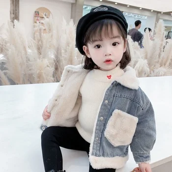 Kızlar Kış Giysileri Moda Taklit Kürk Turn-Aşağı Yaka Ceket Streetwear Tek Göğüslü Hırka Ceketler Bebek Denim Giyim